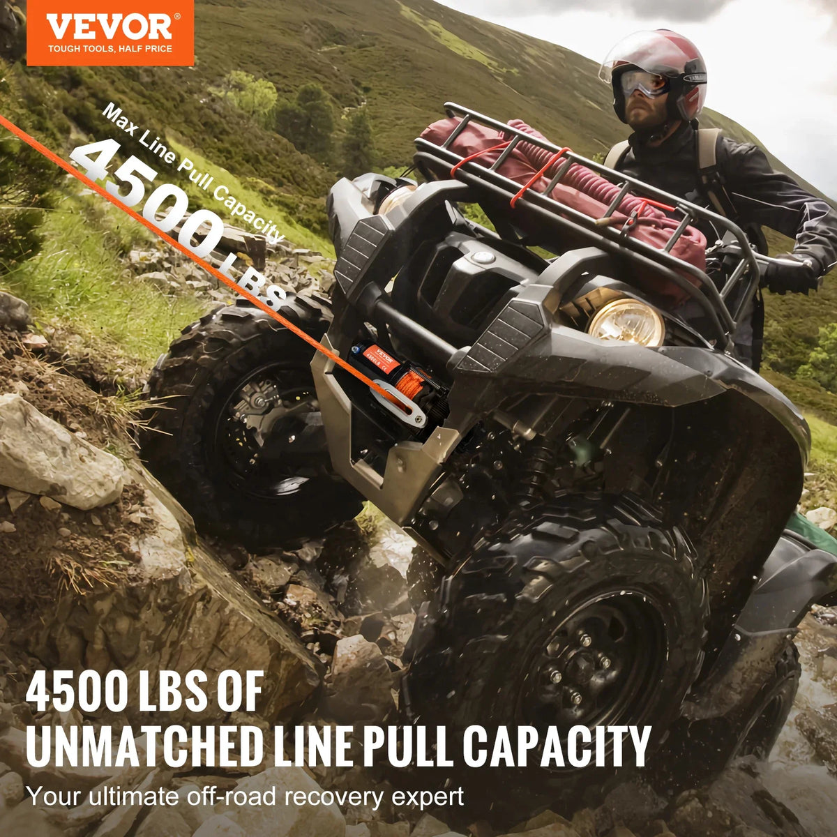 Electric Winch, 4500 lbs, 12V DC ATV/UTV Winch w/Φ1/4 in x 39 ft 12 Strands Synthetic Rope Wireless & Wired Remote Control