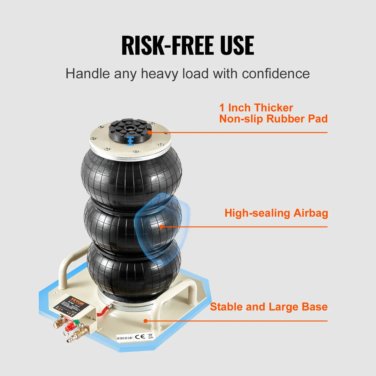 Air Jack 3 Ton/6600 lbs Triple Bag Air Jack, Airbag Jack with Six Steel Pipes Pneumatic Jack for Car, Garage, Repair