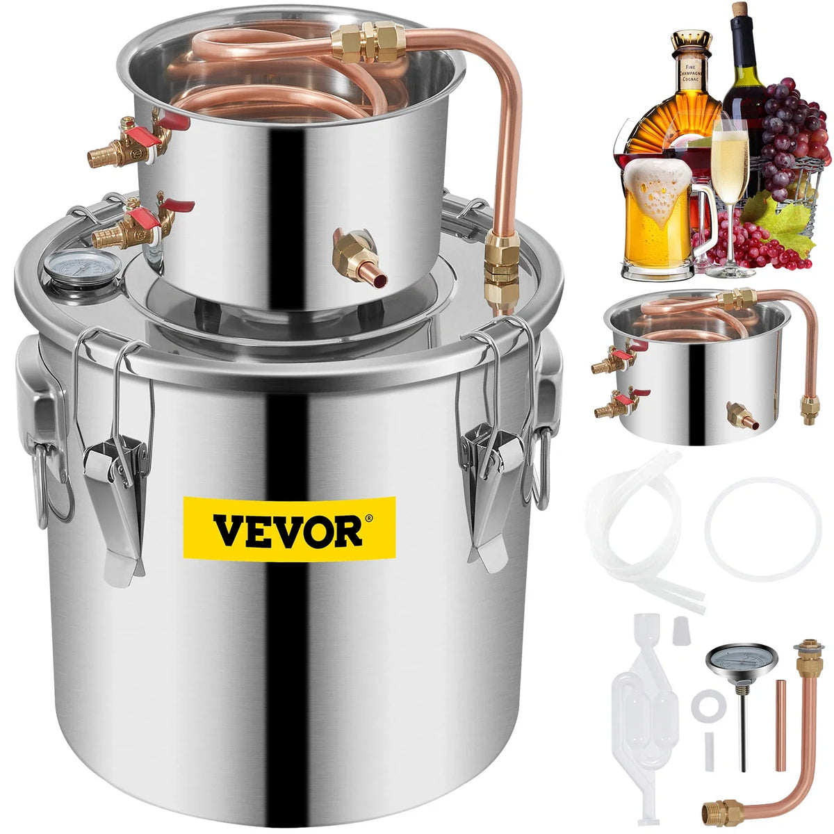 3Gal Water Alcohol Distiller Copper Wine Making Boiler Multi Home DIY Brewing Distilling Kit for Fruit Wine, Water, Brandy