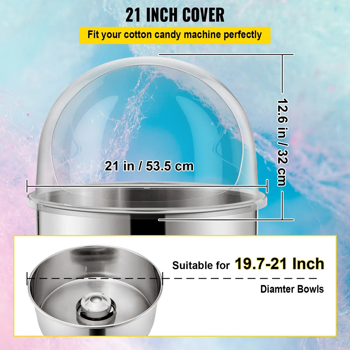 Candy Bubble Shield Clear Plastic Cotton Candy Cover for Commercial Candy Maker Machine Use Party Celebration(Only Cover)