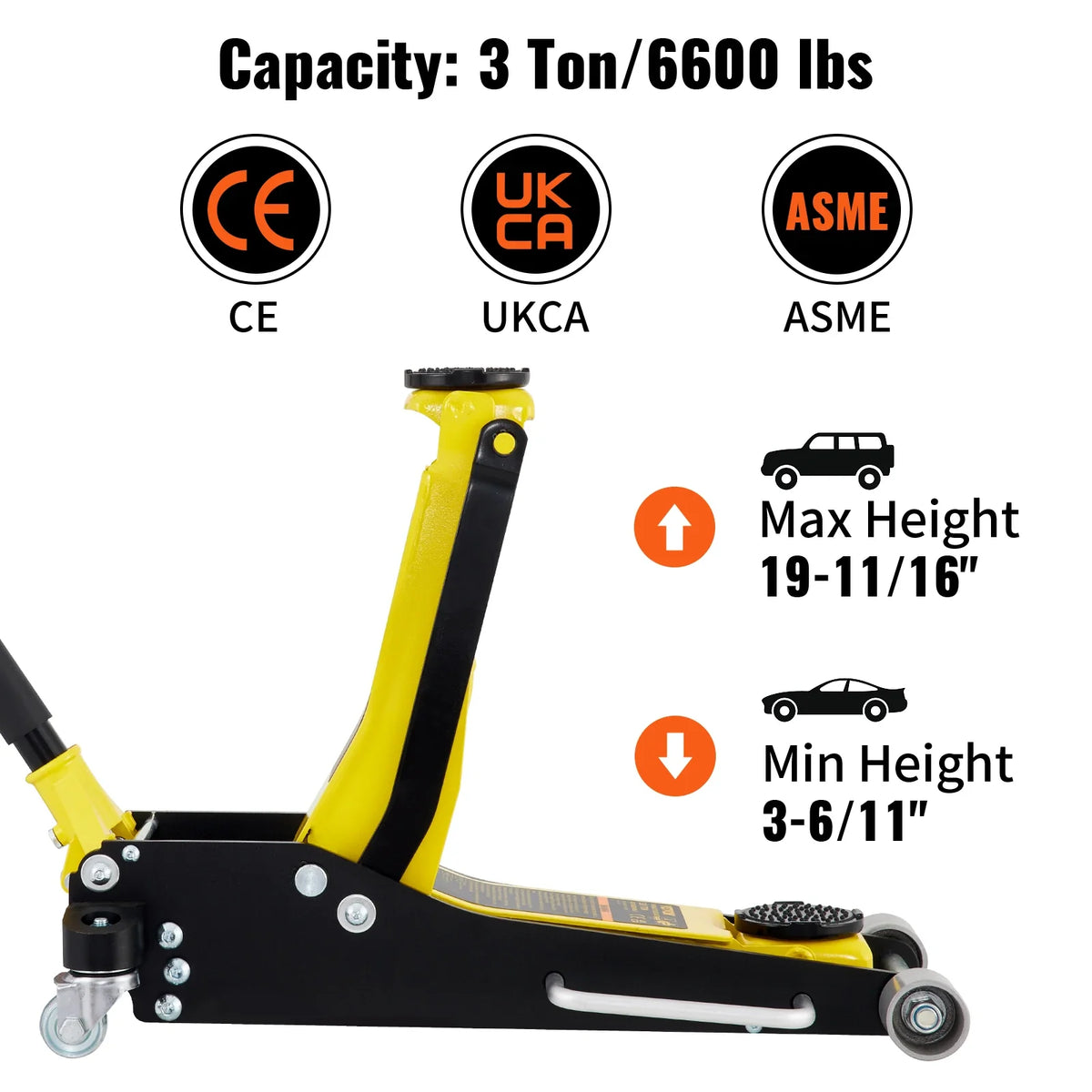 1.5/2.5/3 Ton Low Profile Floor Jack, Aluminum and Steel Racing Floor Jack with Dual Pistons Quick Lift Pump