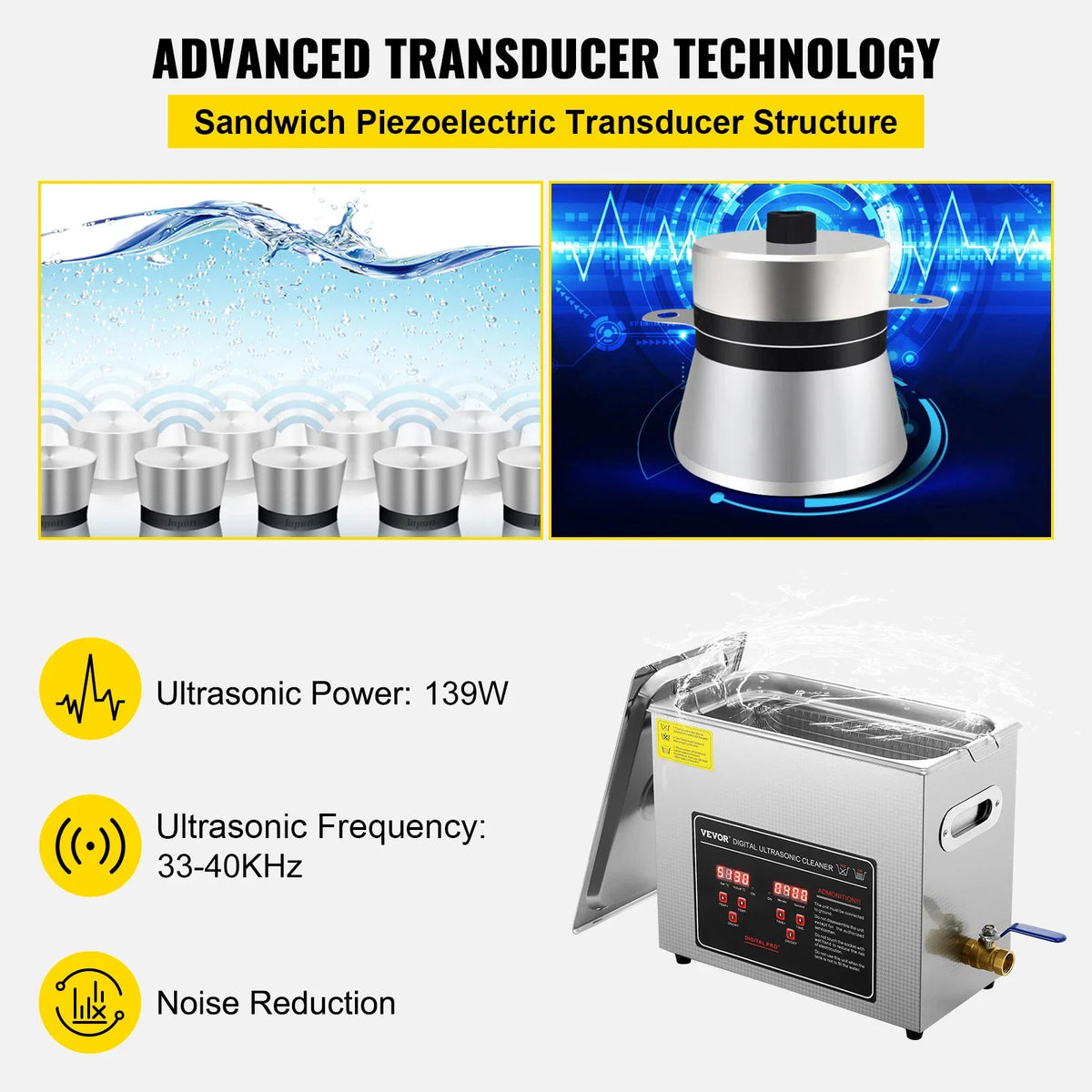 Ultrasonic Cleaner w/ Digital Timer & Heater,Professional Ultra Sonic Jewelry Cleaner,Stainless Steel Heated Clean Machine