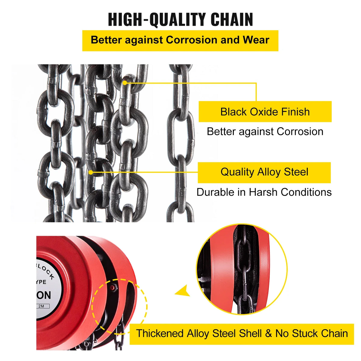 Hand Chain Hoist, 2200 lbs /1 Ton Capacity Chain Block,Manual Hand Chain Block, w/ Industrial-Grade Steel Construction