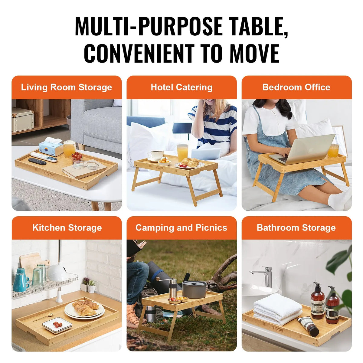 Bamboo Bed Tray Laptop Table with Foldable Legs,Mini Stand Lap Desk/Table,Multifunction Snack/Breakfast Tray Bed Table
