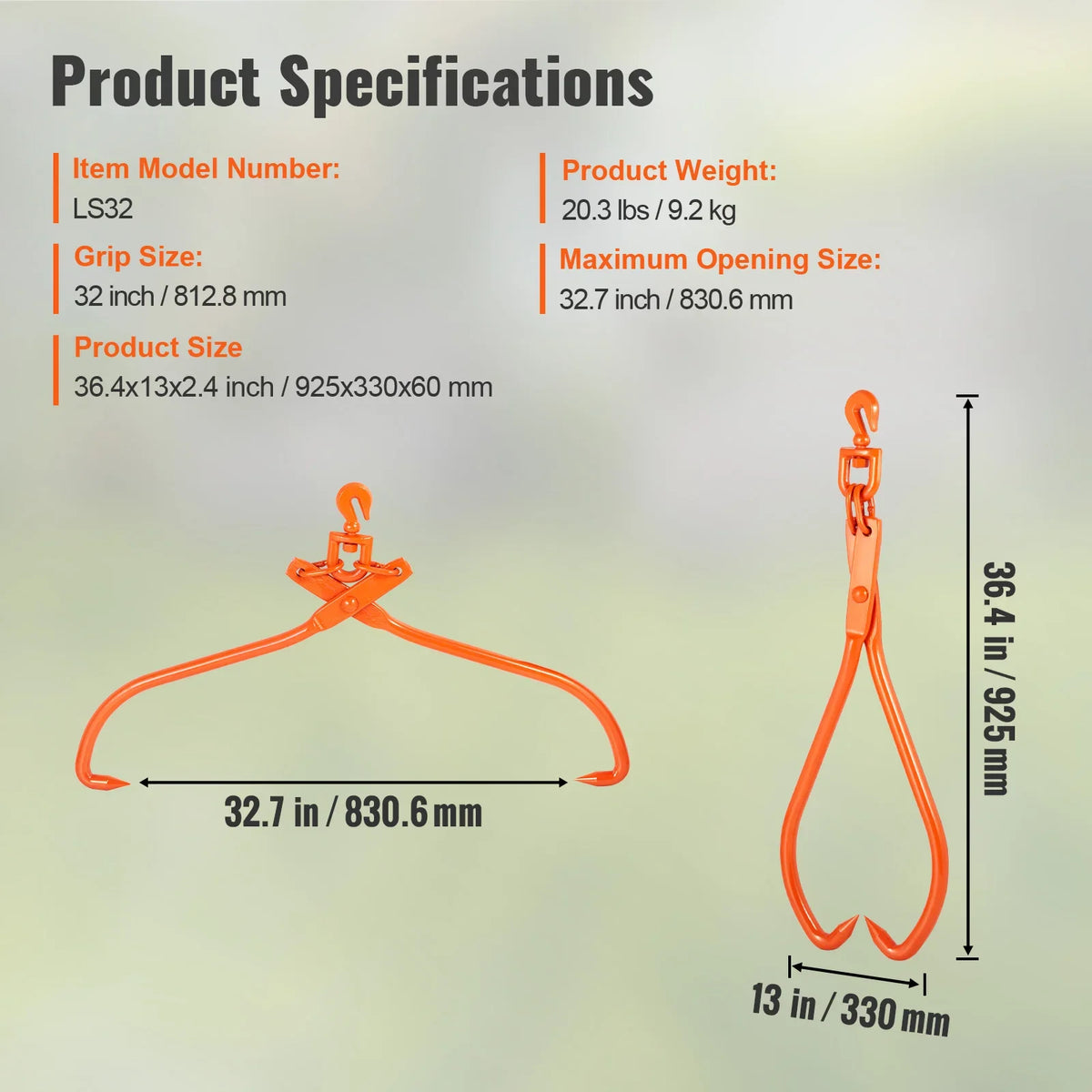 Log Skidding Tongs Log Lifting Tongs Heavy Duty Steel Lumber Skidding Tongs Loading Capacity Log Lifting Handling Tool