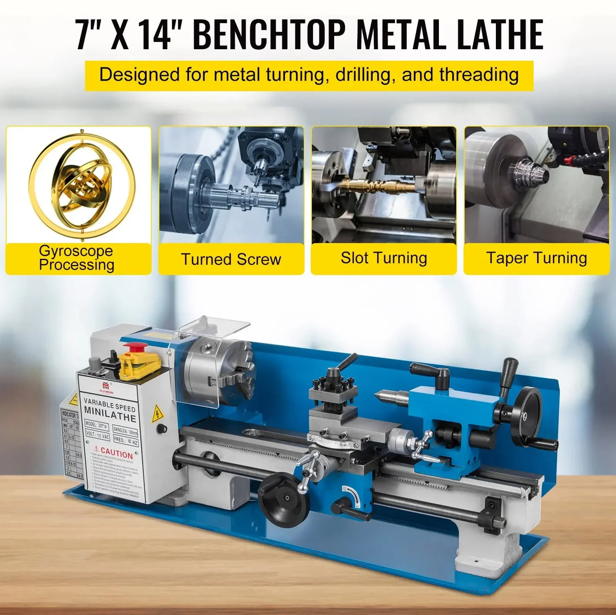 Mini Metal Lathe 550W 7x14 Inch Variable Speed 2250RPM Precision Mini Lathe Machine  With Tool Box For Metal Turning