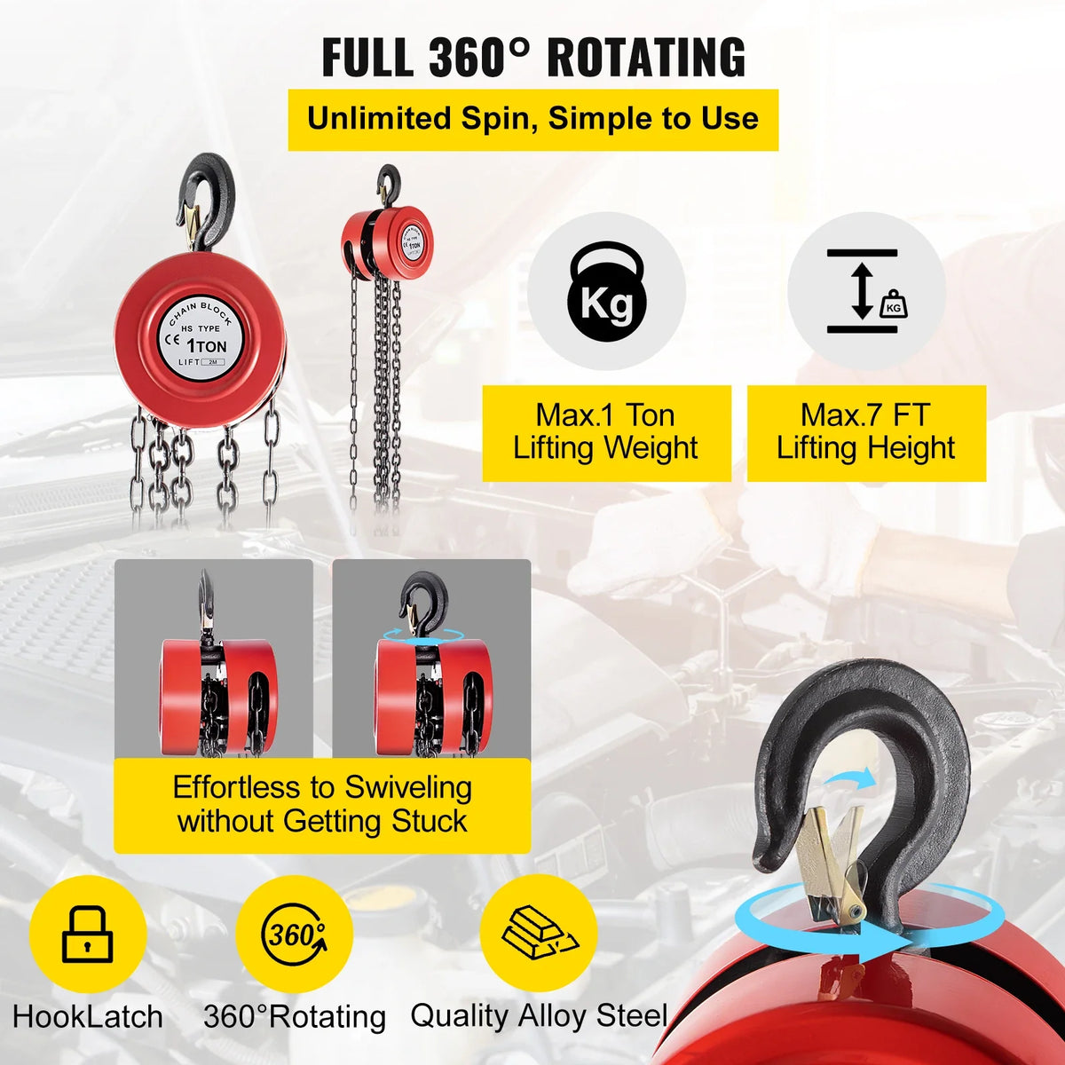Hand Chain Hoist, 2200 lbs /1 Ton Capacity Chain Block,Manual Hand Chain Block, w/ Industrial-Grade Steel Construction