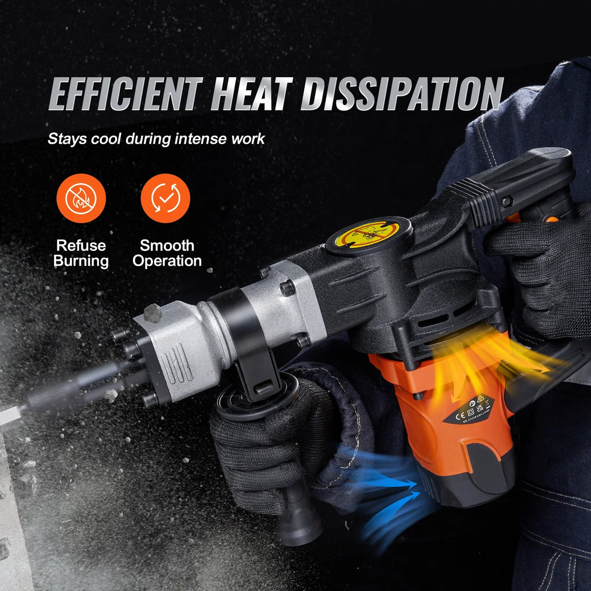 Demolition Jack Hammer 1400W Electric Jackhammer Heavy Duty 2900 BPM Concrete Breaker 2pcs Chisels Bits Chipping with Case