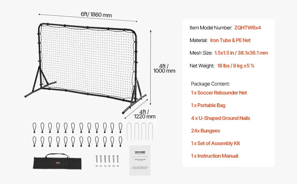 Soccer Rebound Trainer,Iron Soccer Training Equipment,Sports Football Rebounder Wall with Double-Sided Rebounding Net