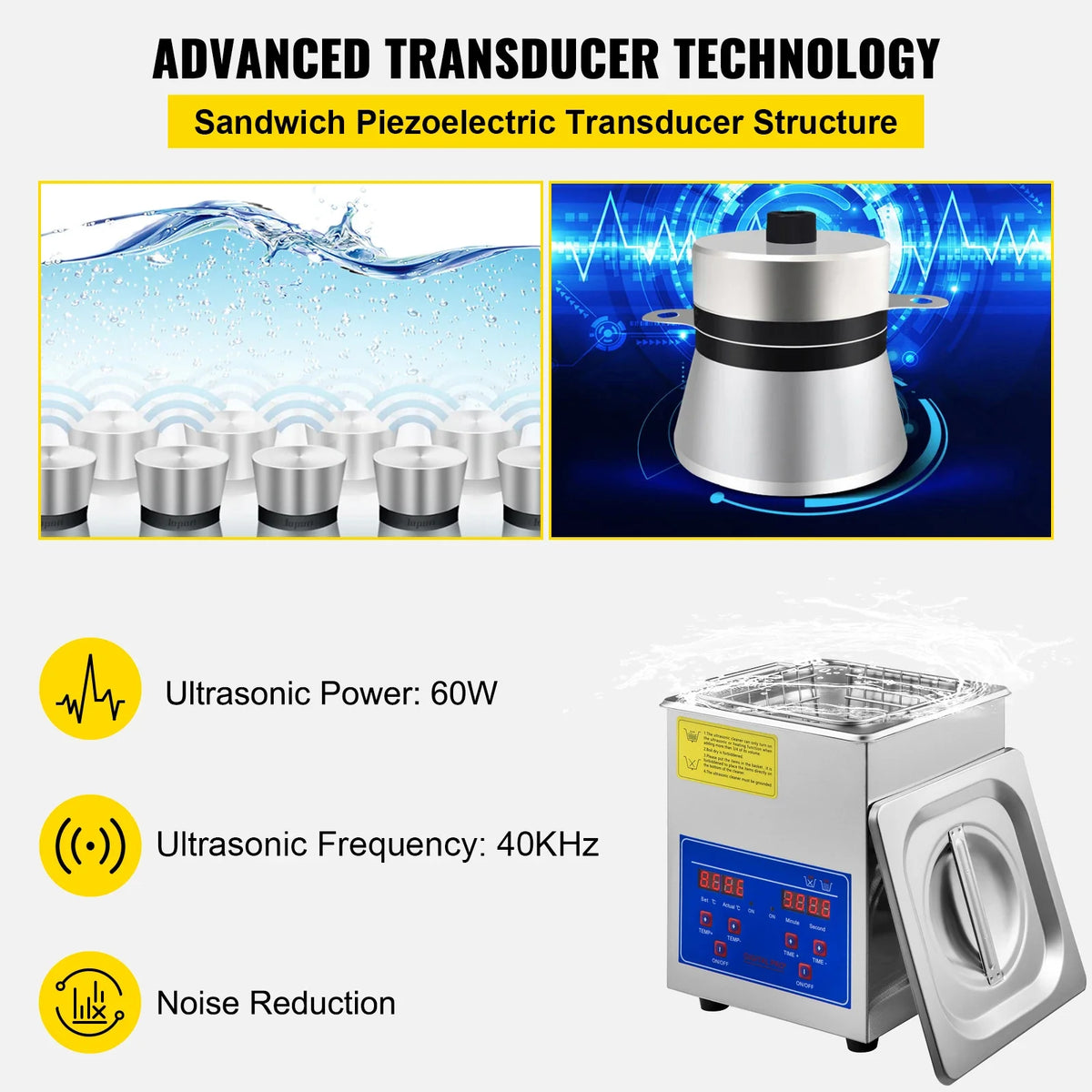 2L Digital Ultrasonic Cleaner with Timer 40kHz 304 Stainless Steel Sonic Cleaner for Jewelry Watch Glasses