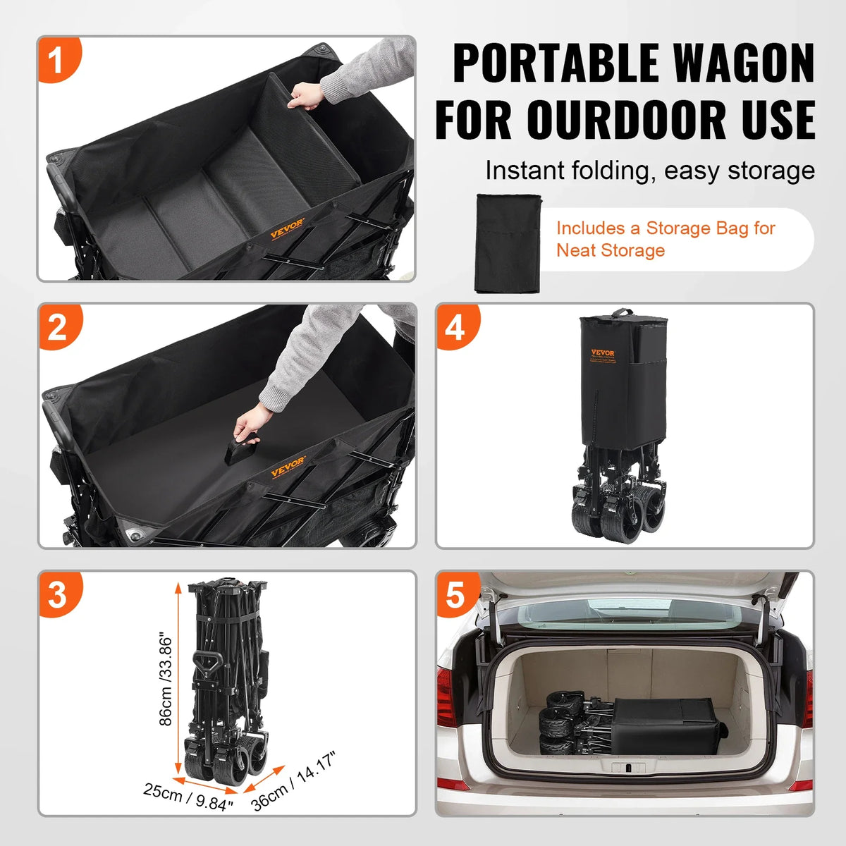Foldable Double Decker Wagon 400L Collapsible Wagon Cart Folding Wagon Cart 450 lbs for Camping Shopping Garden