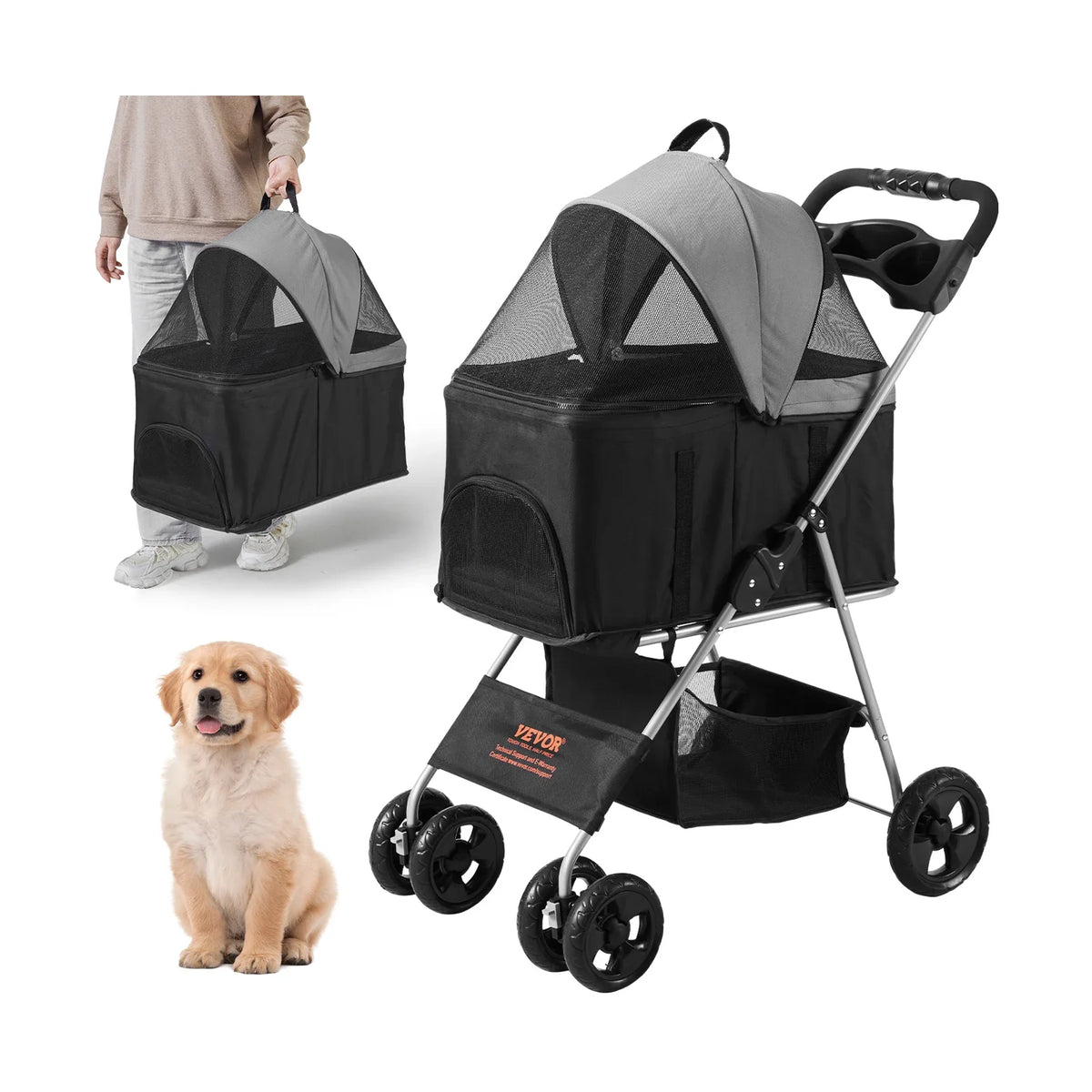 Pet Stroller Rotate Dog Stroller with Puppy Strollers Portable Foldable Trolley for Small to Medium Sized Dogs Outdoor