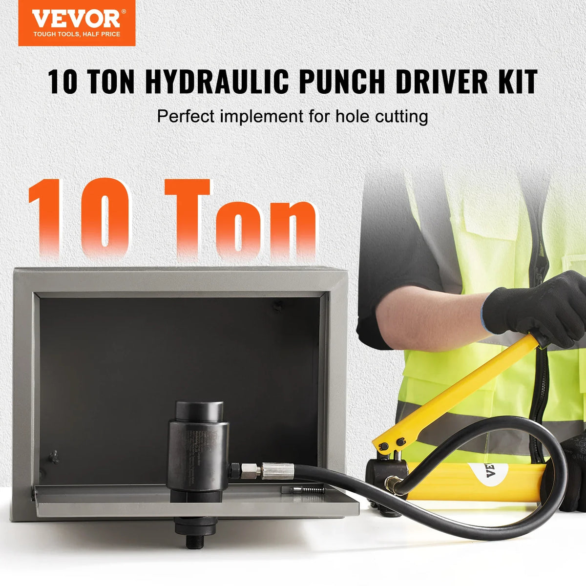 Hydraulic Knockout Punch Kit 10Ton Conduit Hole Cutter Set KO Tool Kit with Puncher 6pcs For 16mm thikness Stainless Steel