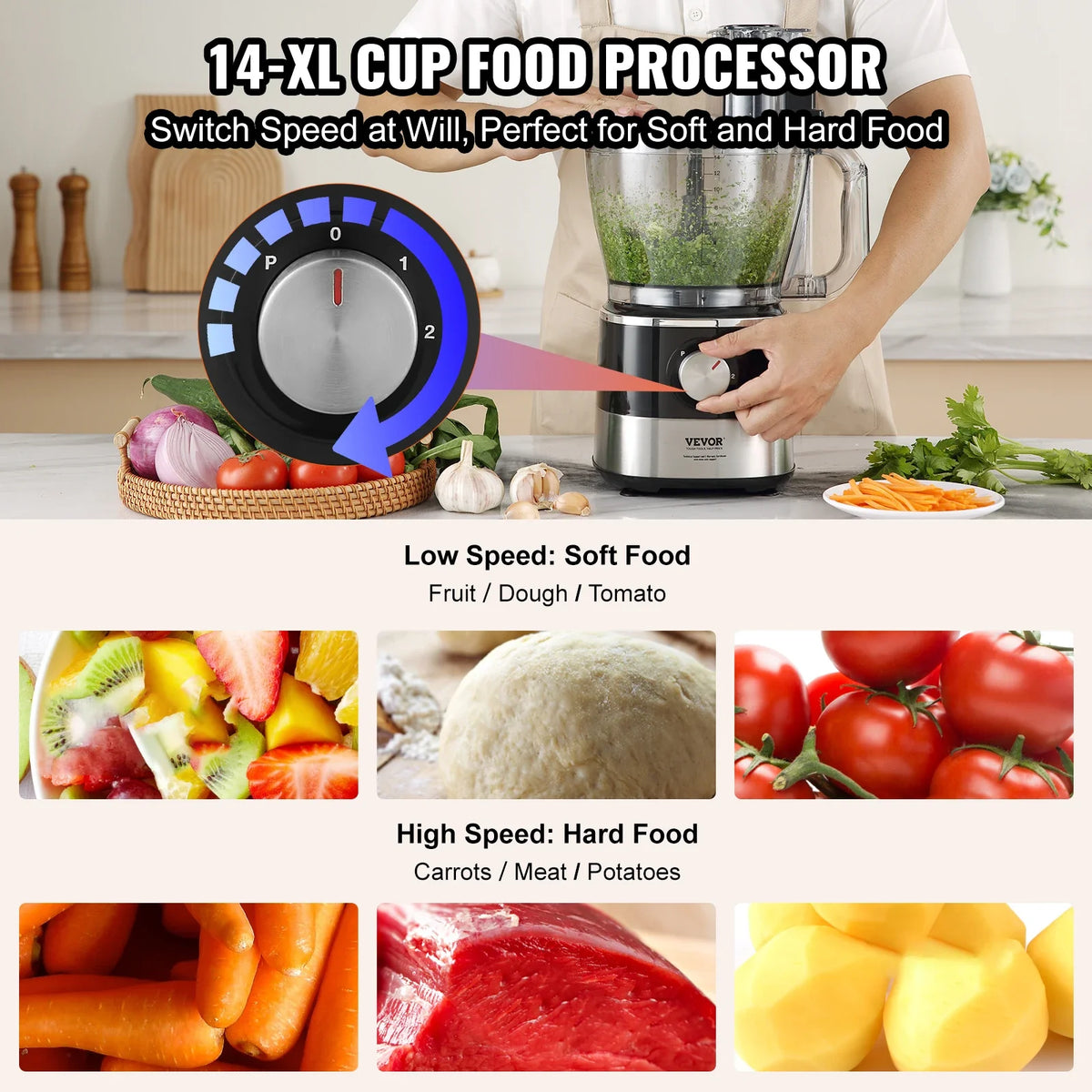 Food Processor,600W Stainless Steel Blade Professional Electric Food Chopper, Easy Assembly & Clean,for Chopping, Mixing