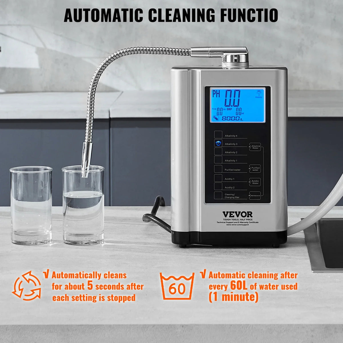 Alkaline Water Ionizer Machine,pH 3.5-10.5 Alkaline Acidic Hydrogen Water Purifier,7 Water Settings Home Filtration System