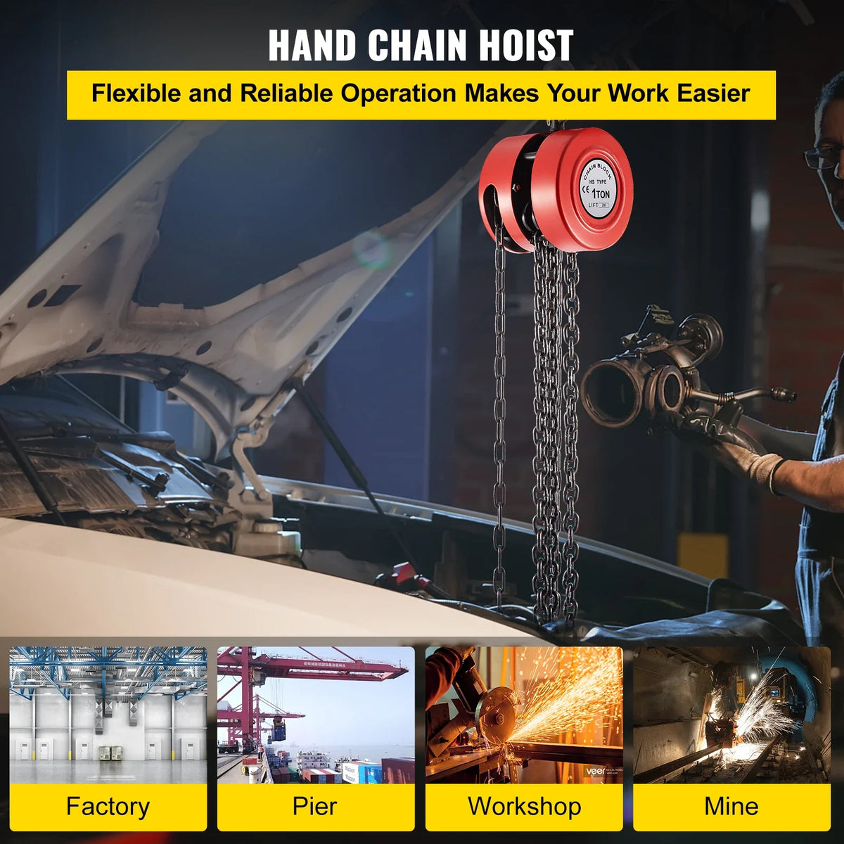Hand Chain Hoist, 2200 lbs /1 Ton Capacity Chain Block,Manual Hand Chain Block, w/ Industrial-Grade Steel Construction