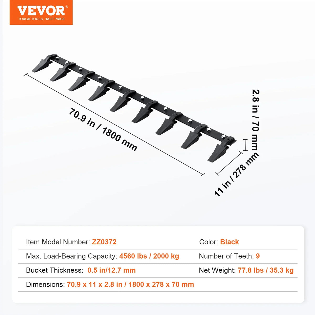 Bucket Tooth Bar Tractor Bucket Teeth Bar for Sub-Compact Tractor Loader Fits 1/2" or Less Bucket Cutting Edge No Drilling