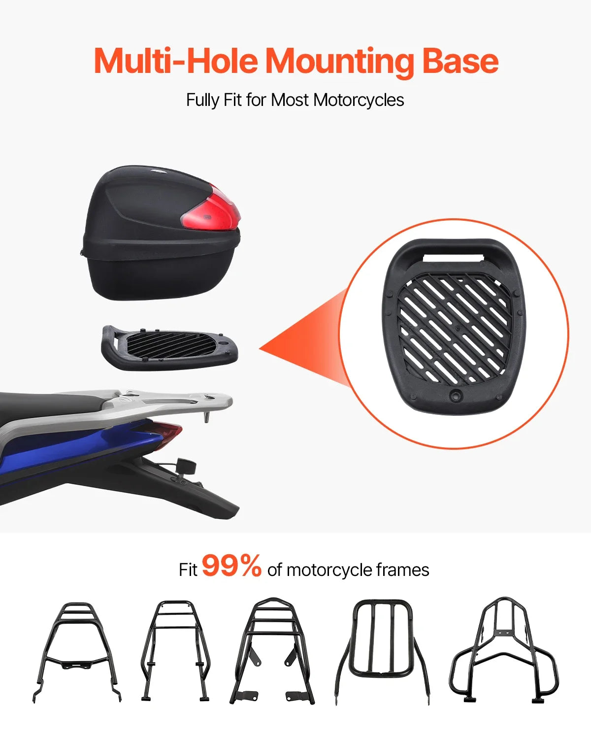 24L/38L/48L/62L Universal Durable PP Material Motorbike Tail Box with Reflective Panel,  Fit for 99% of Motorcycle Frames