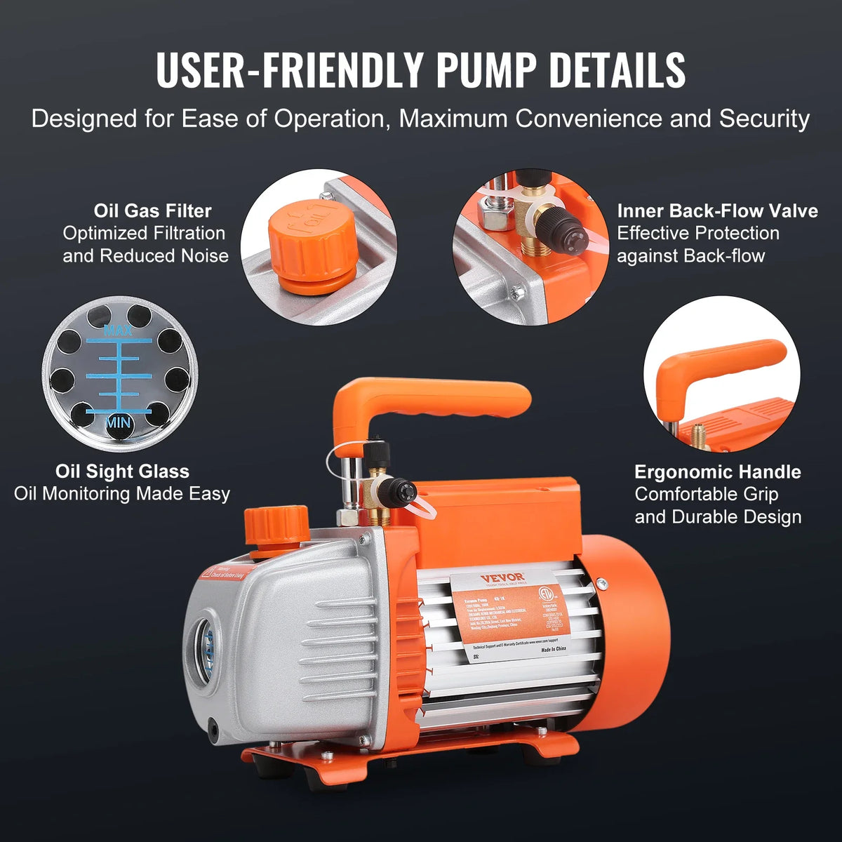 3.5/4.5CFM Single Stage Rotary Vane HVAC Air AC Vacuum Pump & A/C Refrigerant Kit Manifold Gauge Set for Air Conditioning
