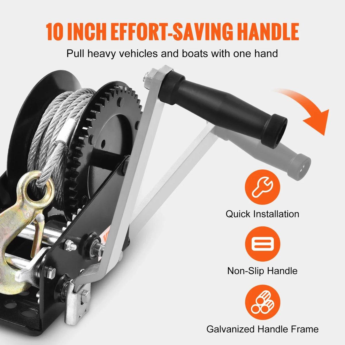 Hand Winch, 3500lbs Pulling Capacity, Boat Trailer Winch Heavy Duty Rope Crank w/ 33ft Steel Wire Cable & Two-Way Ratchet