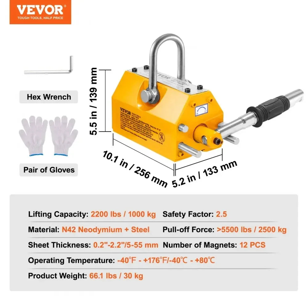 100KG-2000KG Permanent Magnetic Lifter Pulling Capacity 2.5 Safety Factor Neodymium & Steel Lifting Magnet Lift Magnets