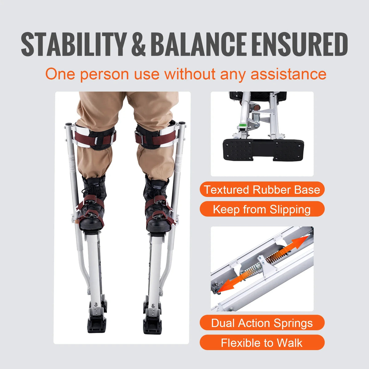 Drywall Stilts 18''-30'' Adjustable Aluminum Tool Stilts with Protective Knee Pads Non-Slip Work Stilts for Home