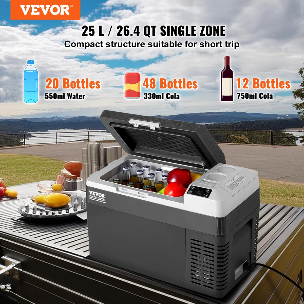 25L Car Refrigerator, 12V Car Fridge, Single Zone Portable Freezer, -4℉-68℉ Temperature,Compressor Cooler for Home,Outdoor