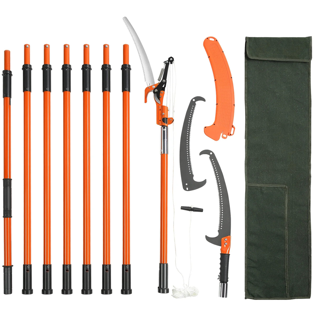 Manual Pole Saw 7.3-27 ft Extendable Tree Pruner High Branches Trimming w/8 Fiberglass Handles for Pruning Palms & Shrubs