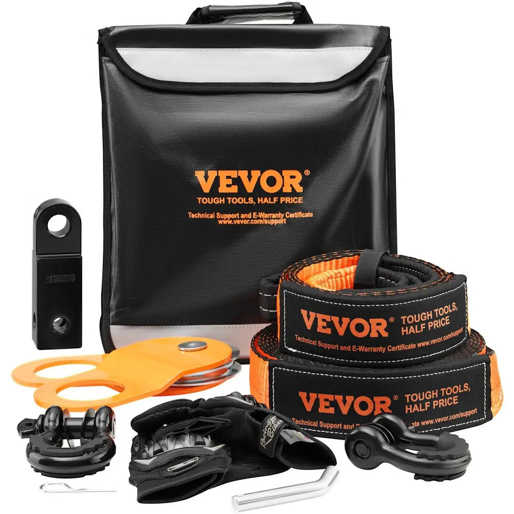Off-Road Recovery Kit  Heavy Duty Winch Recovery Kit with 30000 lbs Tow Straps D-Ring Shackles Shackle Receiver