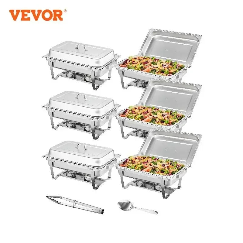 8QT Rectangle Chafing Dish 2/4/6 Packs with Full Size Pans, Folding Stand/Fuel Holder/Tray for Buffet Catering Warmer