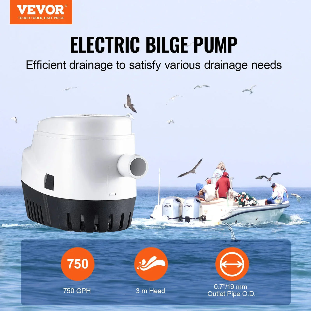 Bilge Pump 750/1100/3000GPH 12V Automatic Submersible Bilge Water Pump with Float Switch for Boats, Pools, Basements