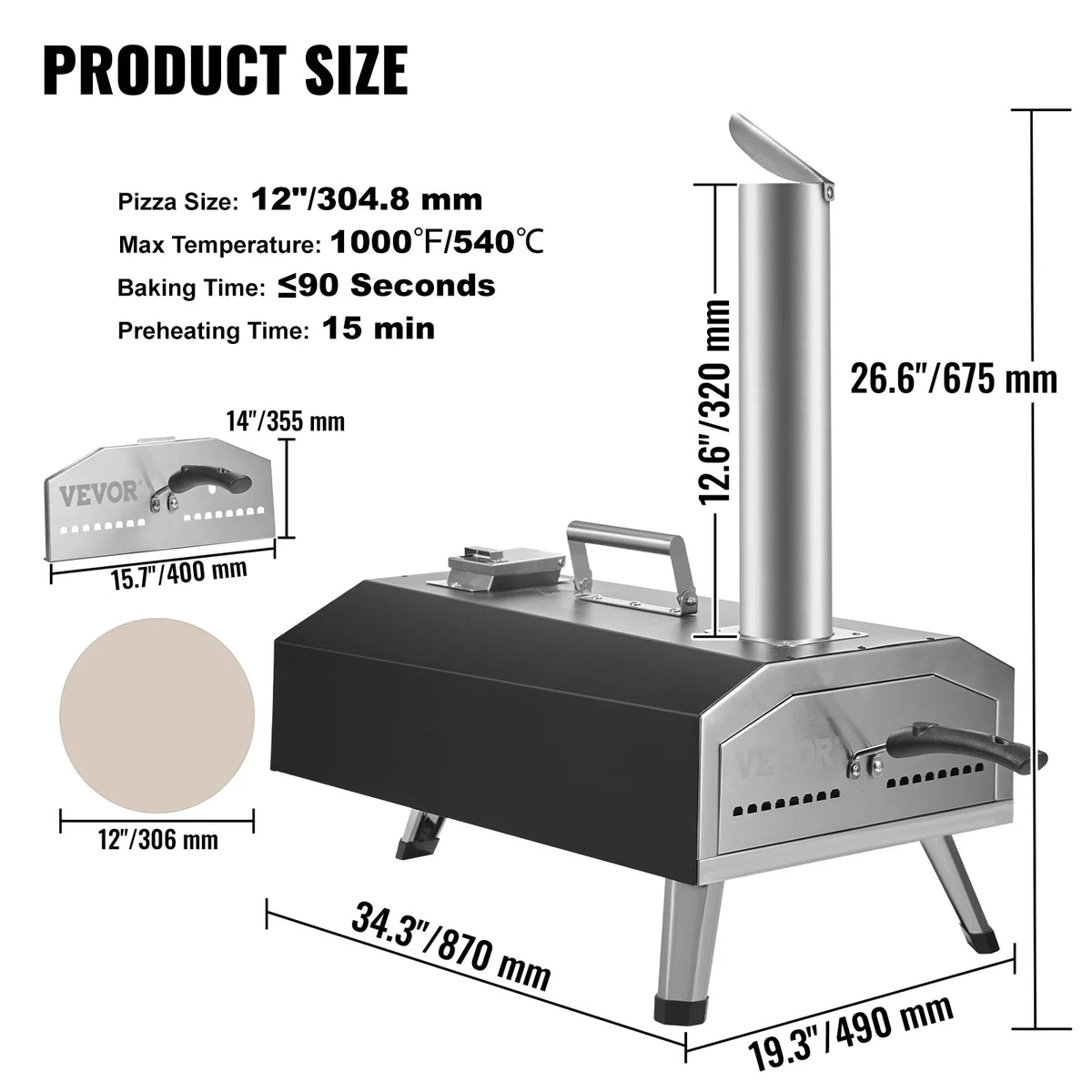 Multi-fuel Outdoor Pizza Oven,12/13/16 inch Wood Fired & Gas Pizza Maker Portable Pizza Ovens for Outside Backyard Camping