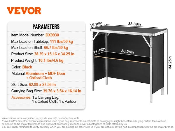 Folding Portable Bar Table Tradeshow Podium Table for Party Picnic Exhibition Includes Carrying Case Storage Shelf & Skirt