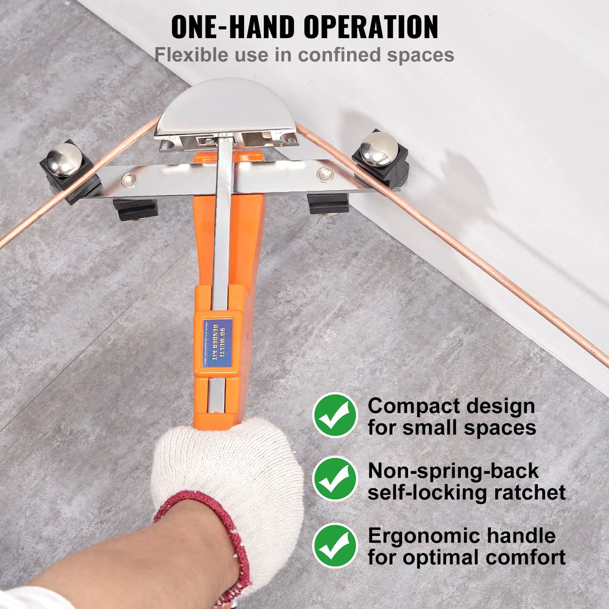 Pipe Tube Bender, 1/4"-7/8" O.D. Ratcheting Tubing Bender, 90° Forward/Reverse Pipes Bending Tools with 7 Dies
