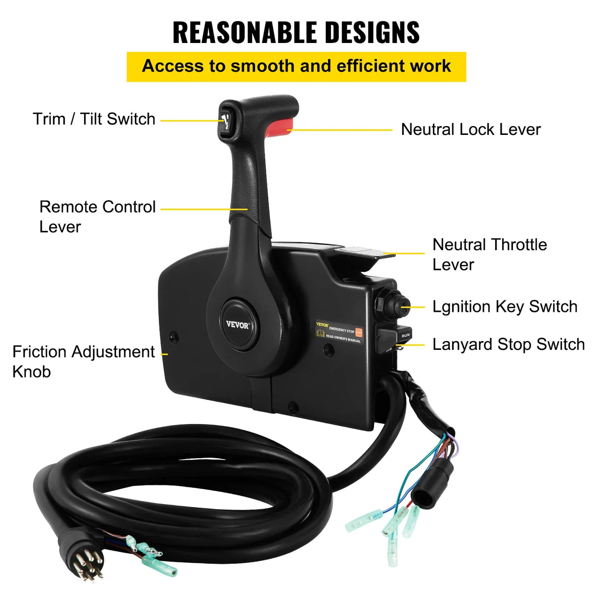 881170A15 Outboard Remote Control Box Throttle Shifter Boat Accessories with 8 Pin 15ft Harness for Mercury Mariner Motor