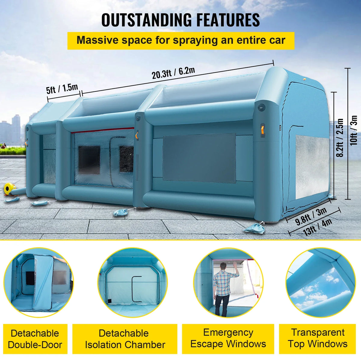 Portable Inflatable Paint Booth, 26x13x10ft Inflatable Spray Booth, with Air Filter System & 2 Blowers, Car Parking Gara