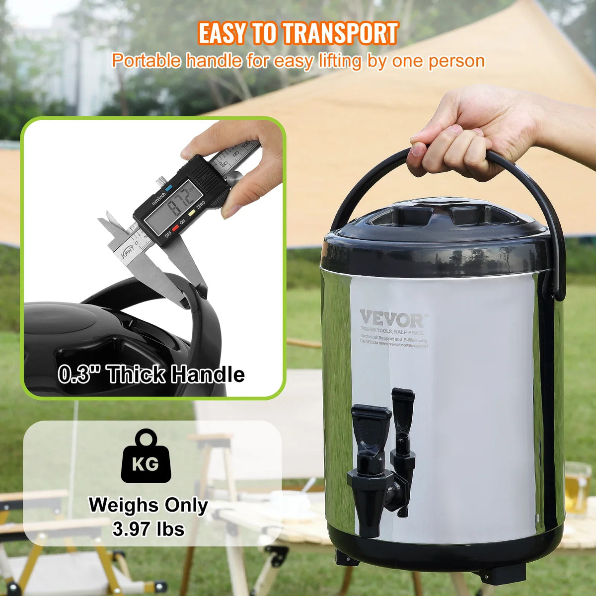 Stainless Steel Insulated Beverage Dispenser, 6/7.6/9.2L, Thermal Hot and Cold Drink Server Dispenser with Spigot Handle