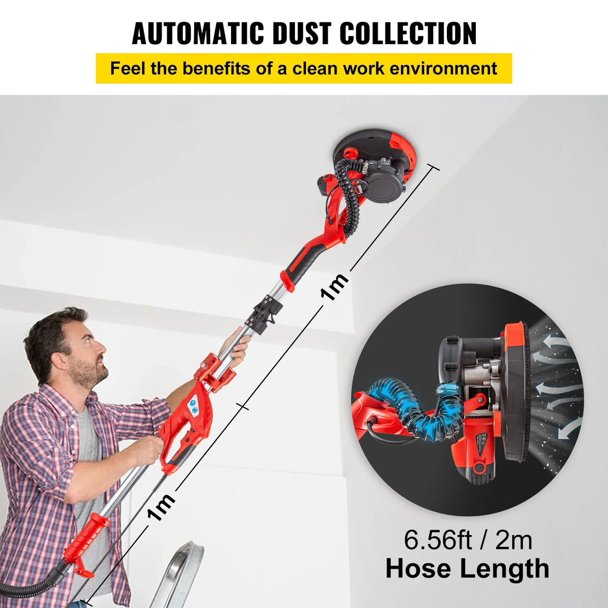 Drywall Sander 850W Electric Foldable Sheetrock Drywall Sander with Telescope Handle&Variable Speed Electric Wall Sander