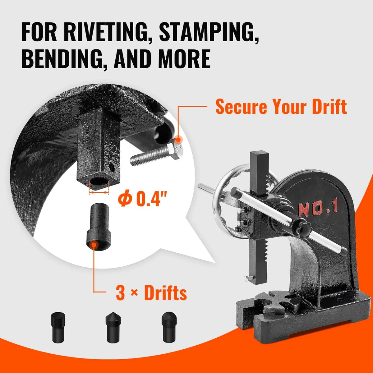 Arbor Press, 1 Ton Manual Arbor Press with Handwheel, 5.9" Maximum Height, Cast Iron Heavy-duty Manual Desktop Arbor Press