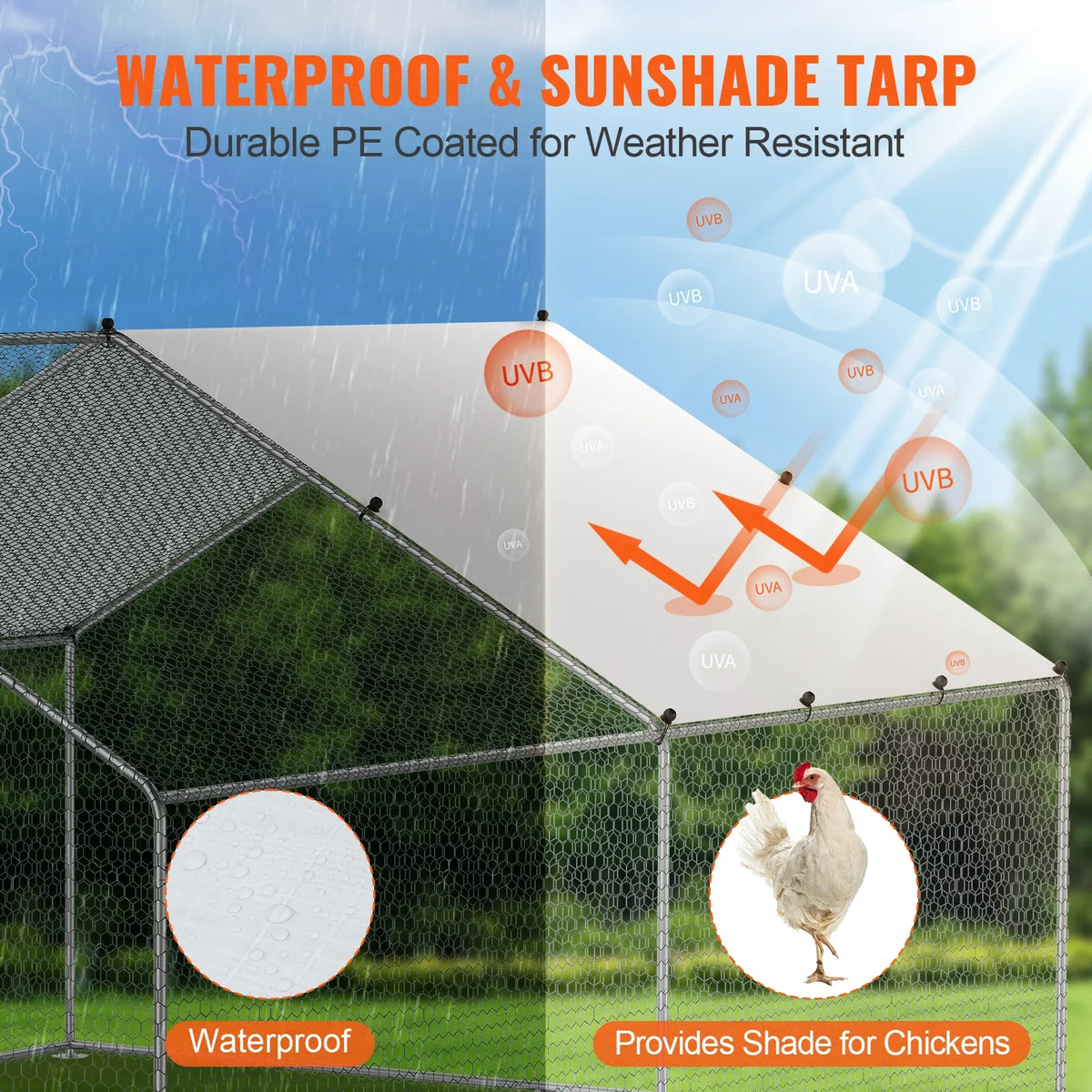 Large Metal Chicken Coop Walk-in Chicken Runs Spire Roof Hen House  for Outdoor Backyard Farm Duck Rabbit Cage Poultry Pen
