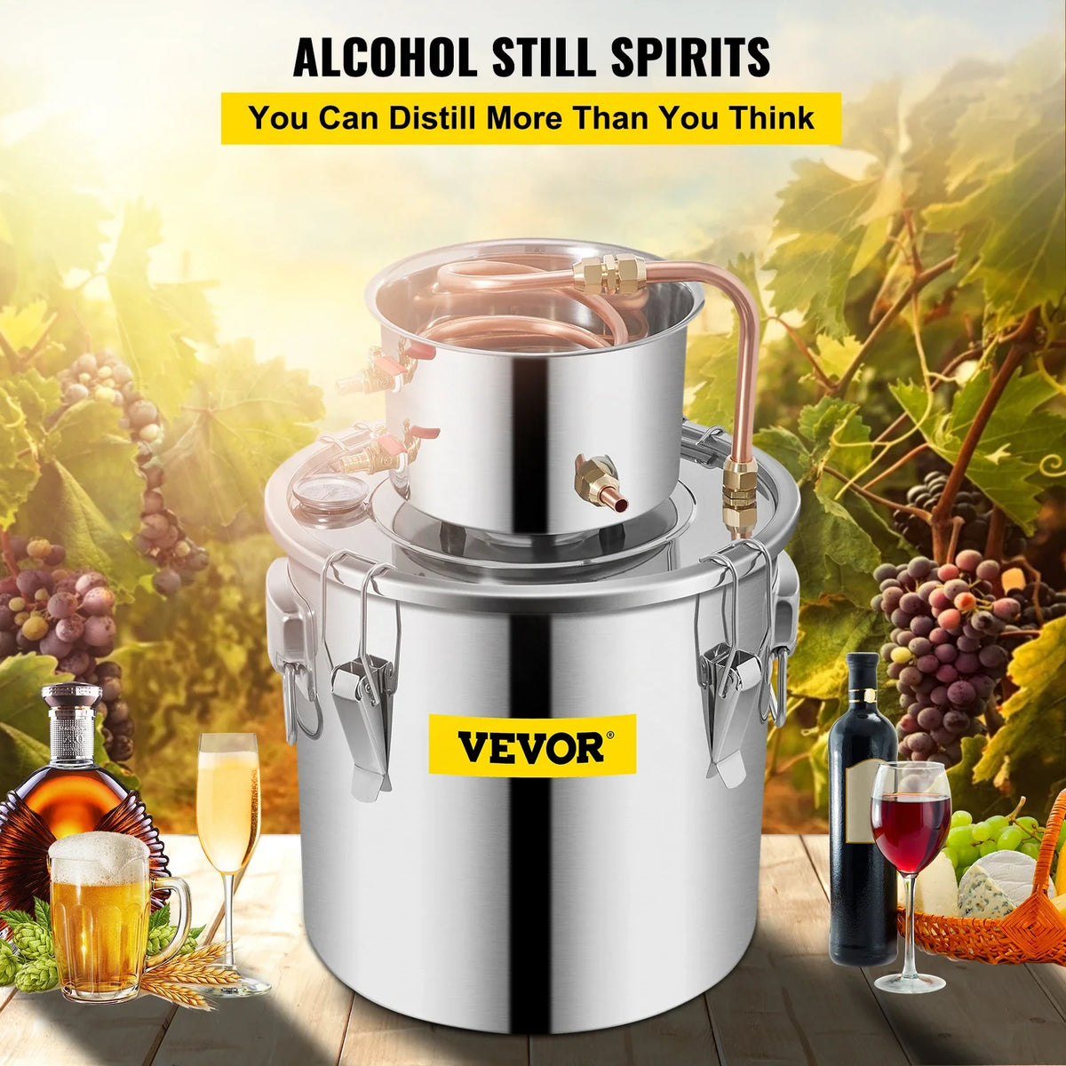 3/5/8 GAL Water Alcohol Distiller Copper Wine Making Boiler Multi Home DIY Brewing Distilling Kit for Fruit Wine Brandy