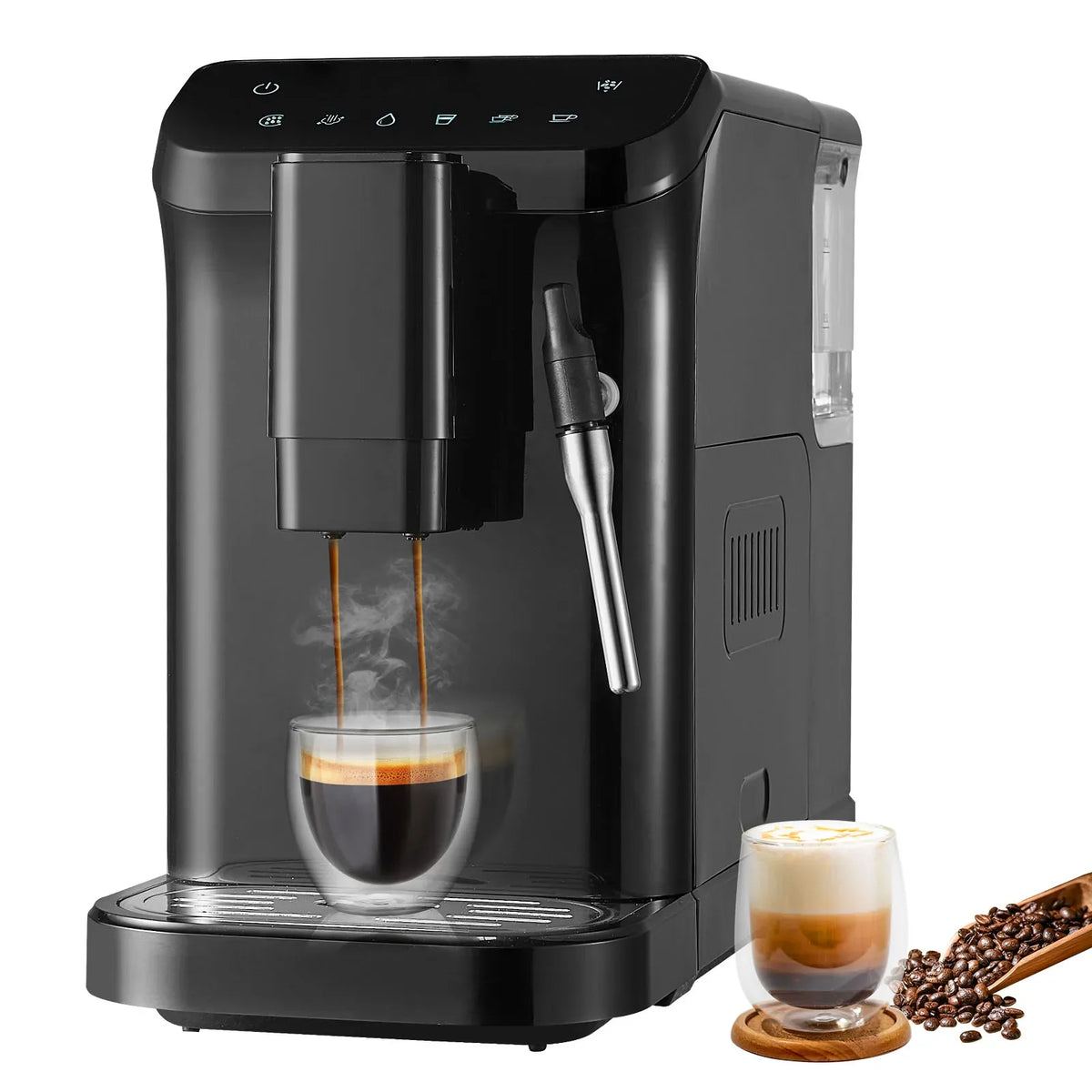 Automatic Espresso Machine,20 Bar Auto Coffee Machine w/Frother Steam Wand,Built-In Grinder and 15-Level Grinding Settings