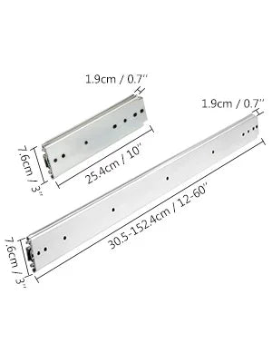 Locking 18"-60" Slides Bearing 500LBS Heavy Duty Drawer Slides 3-Fold Guide Rail Full Extension Ball Industrial 76mm Width