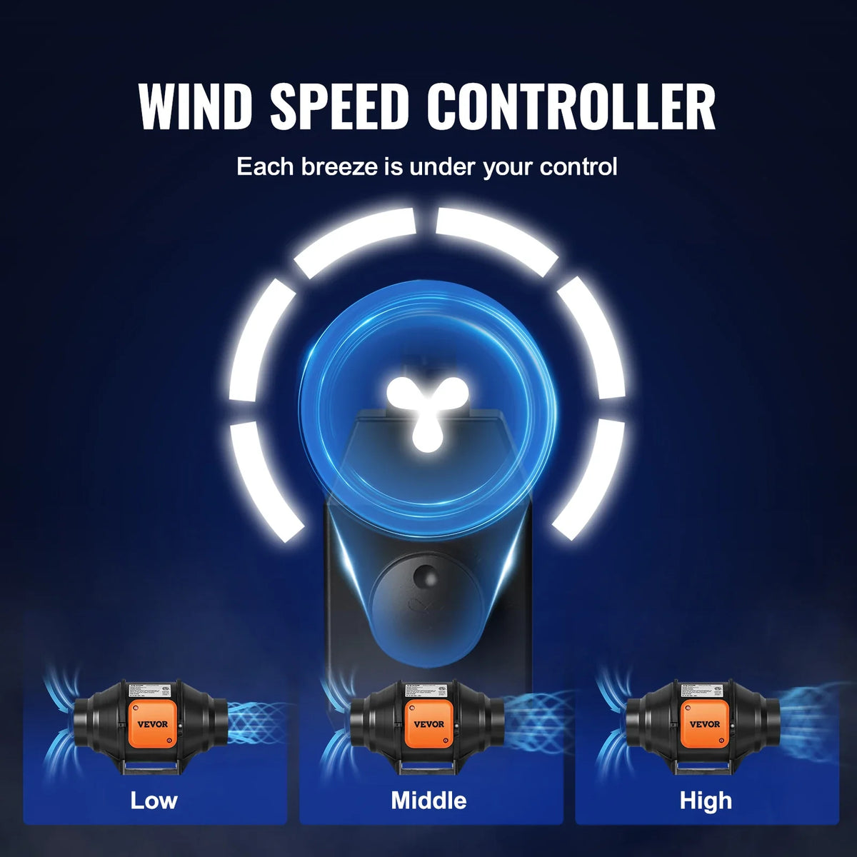 Inline Duct Fan 4inch 200 CFM w/Variable Speed Controller AC-motor Ventilation Exhaust Fan for Cooling Booster Grow Tents