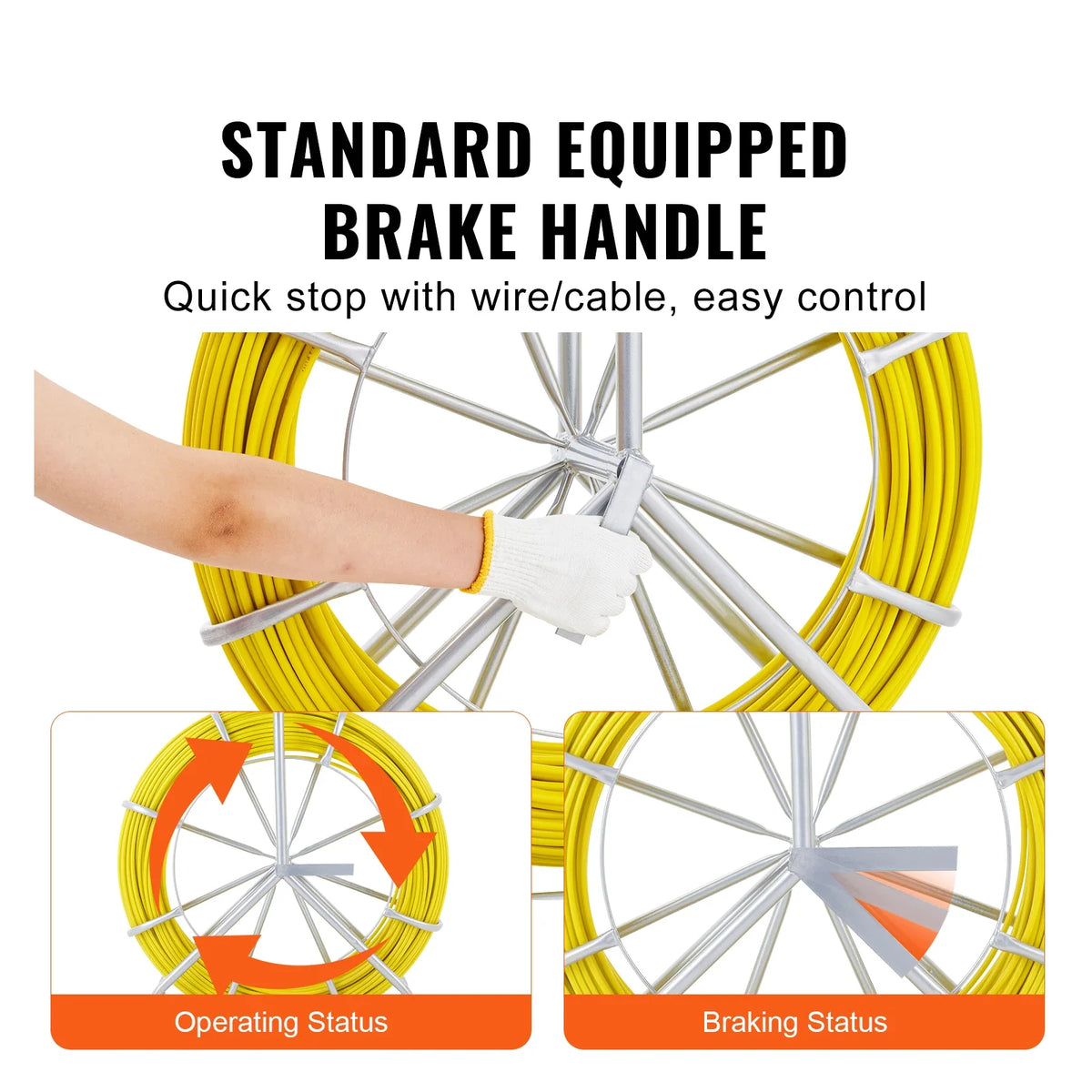 Fish Tape Fiberglass 425 ft 1/4 inch Wire Puller with Steel Reel Stand for Walls and Electrical Conduit, Non-Conductive