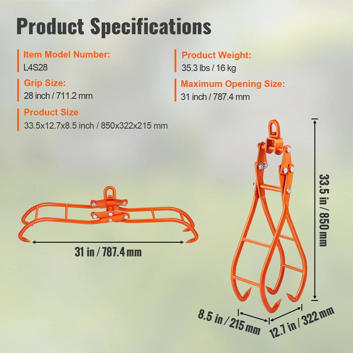 Log Skidding Tongs Log Lifting Tongs Heavy Duty Steel Lumber Skidding Tongs Loading Capacity Log Lifting Handling Tool