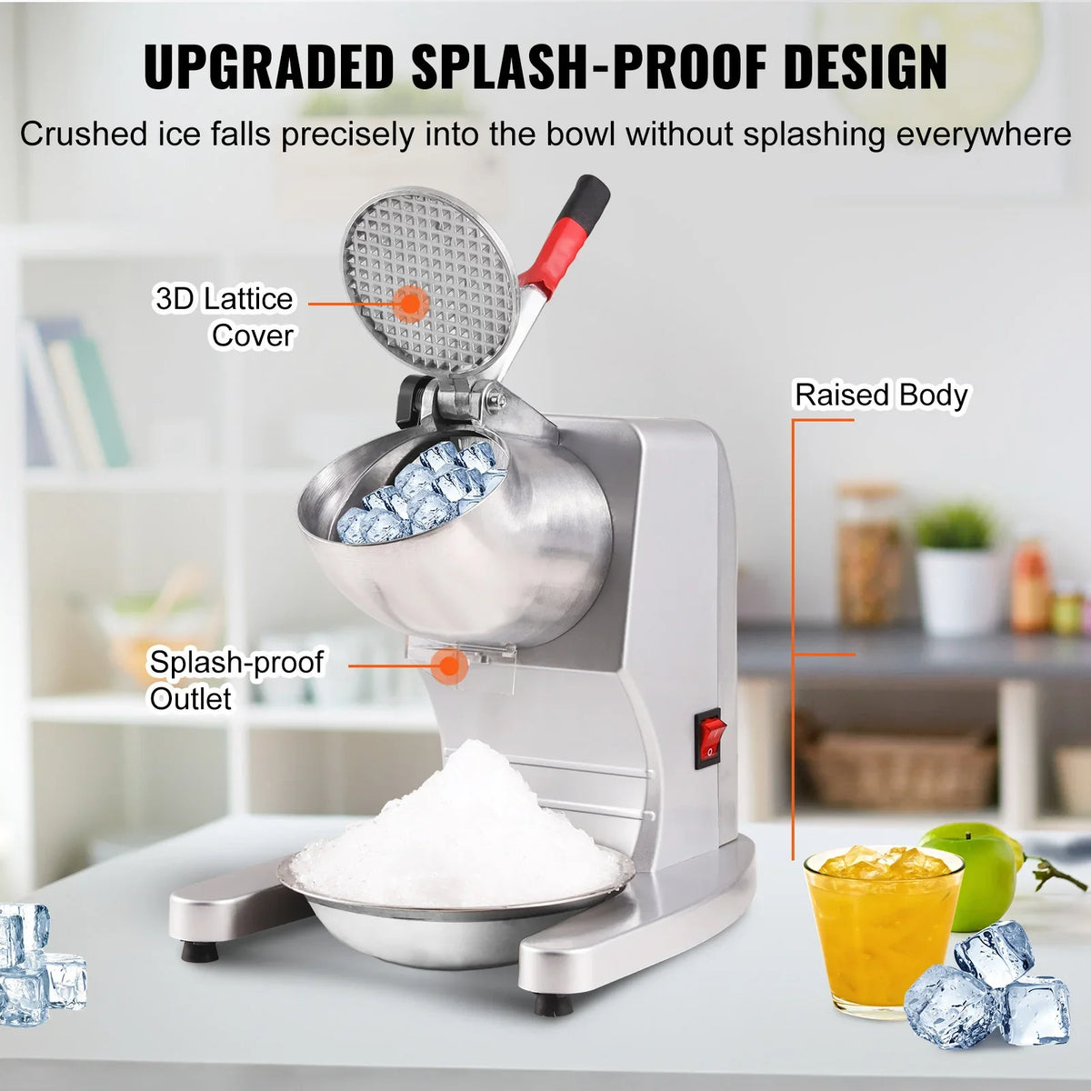 Ice Crushers Machine,220lbs Per Hour Electric Snow Cone Maker w/4 Blades,Stainless Steel Shaved Ice Machine w/Cover & Bowl