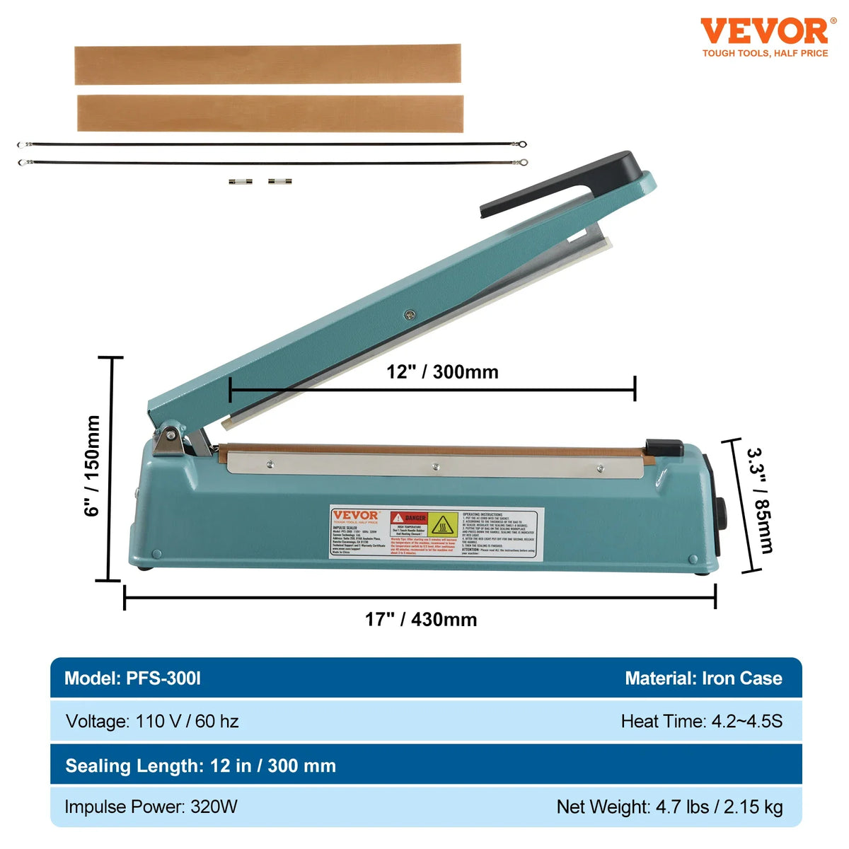 8/12/16in Impulse Shrink Wrap Sealer Manual Heat Poly Bag Sealing Machine with Adjustable Mode for Plastic Mylar PP Bags