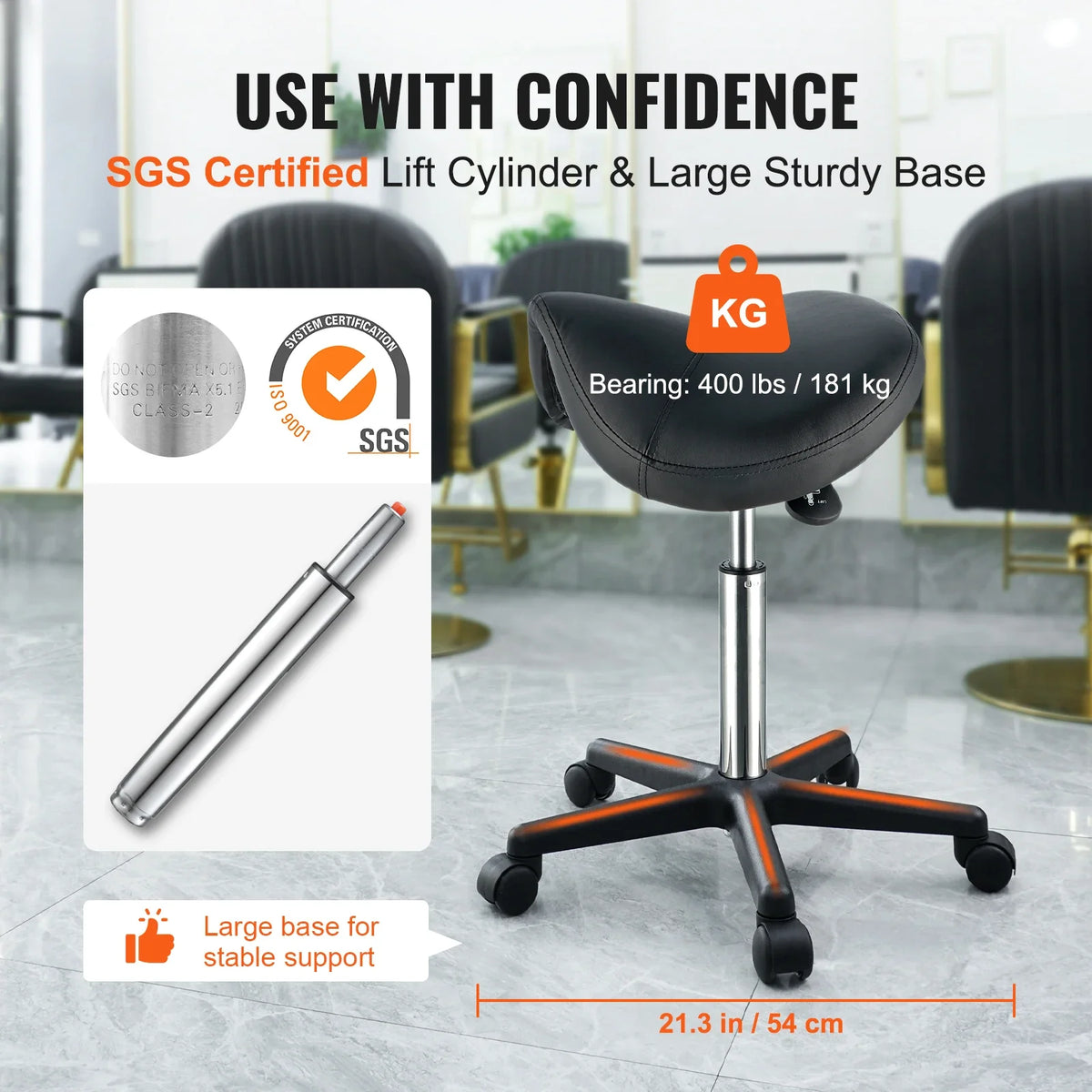 Ergonomic Saddle Stool with 5 Swivel Casters 360° Rotation 20.1-28 in Height Adjustable Round Stool for Bar Salon Office