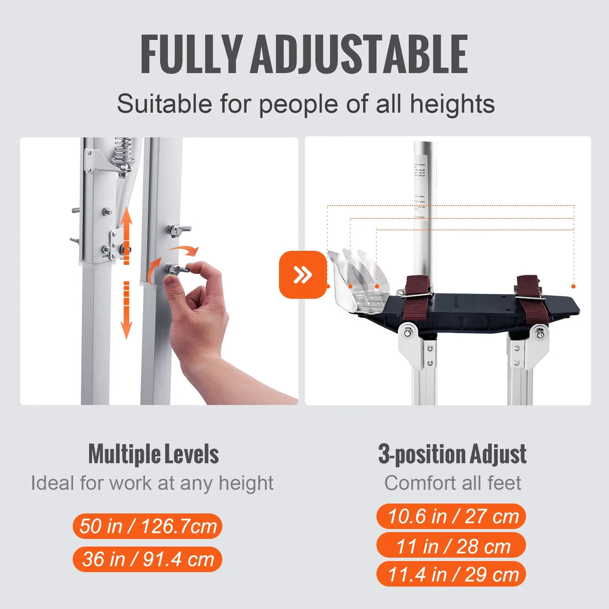Drywall Stilts 36-50in Adjustable Tool Stilts w/Protective Knee Pads Durable&Non-slip Work Stilts for Sheetrock Painting